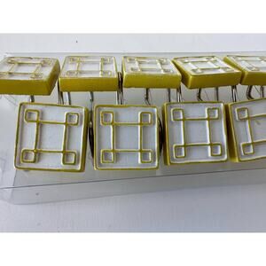 Shower Curtain Rings Hooks, geometric yellow & white, set of 12